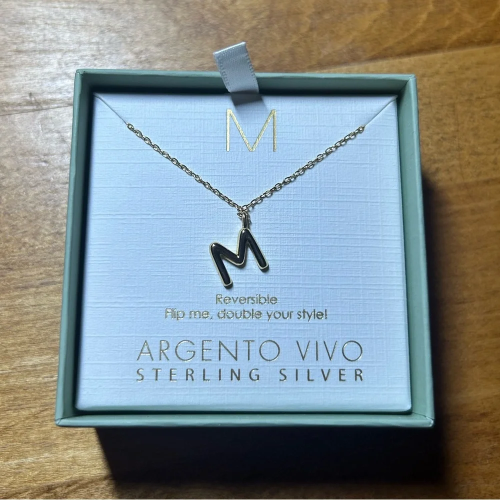 Argento Vivo Sterling Silver Letter M Pendant Necklace - Picture 4 of 5